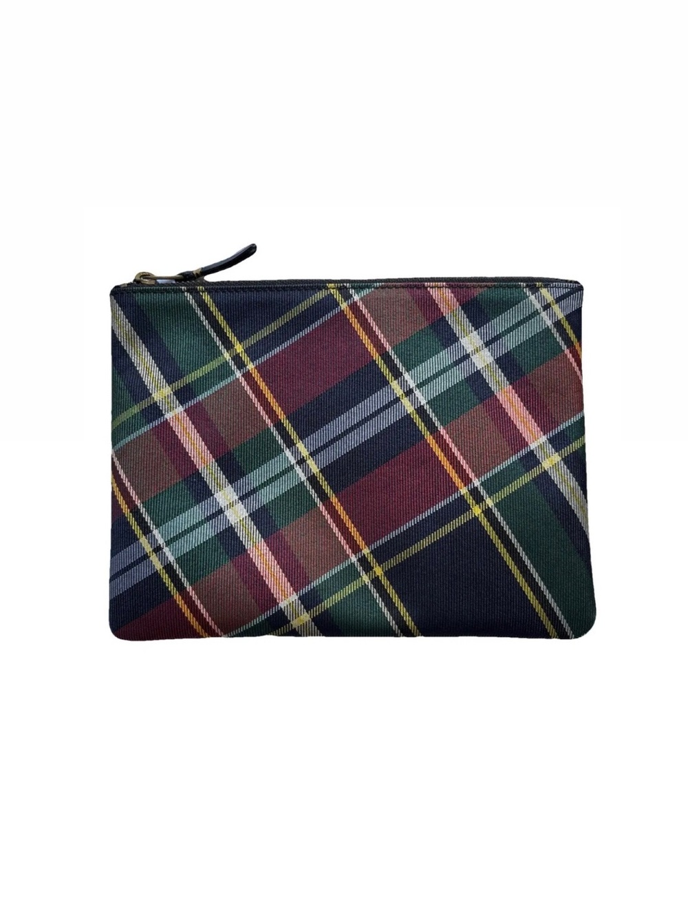 Comme des Garçons Navy, Green & Red Tartan Zip Pouch